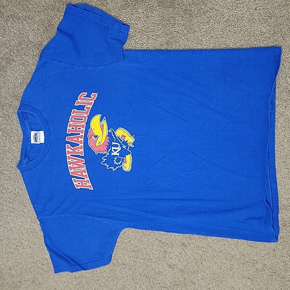 VTG 90S HAWKAHOLIC ADDICTED TO KU BASKETBALL T SHIRT MEDIUM - Picture 1 of 7